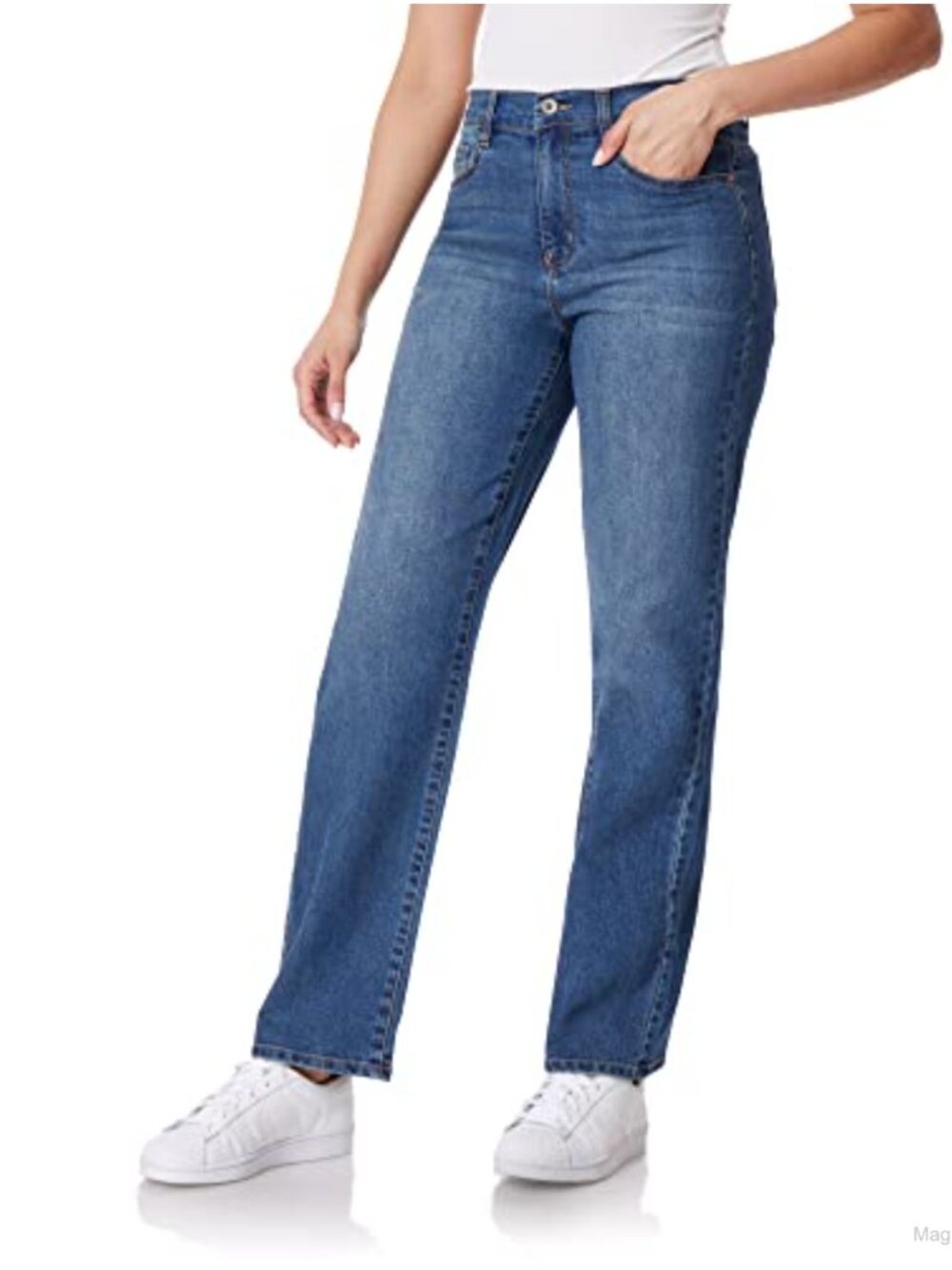 WallFlower Women's Dad Jeans High Rise Straight Leg Stretch Denim 30.5" Inseam